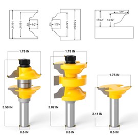 MEIGGTOOL Router Bit Set 1/2-Inch Shank, 3Pcs/Set Extended Tenon Entry Door Rail and Stile Woodworking Milling Cutter Door