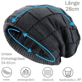 Hatstar Warm Lined Women's Beanie | Men's Hat Winter Hat | Unisex Knitted Hat | Braided Pattern with Fleece Lining, darkgray