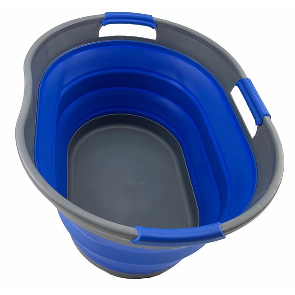 SAMMART 25L Collapsible Plastic Laundry Basket - Foldable Pop Up Storage Container/Organizer - Portable Washing Tub - Space Saving Hamper/Basket (Grey/Purplish Blue)