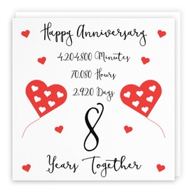 Hunts England - 8th Wedding Anniversary Card - 8 Years Together - Happy Anniversary - Timeless Collection - Cute Fun Card
