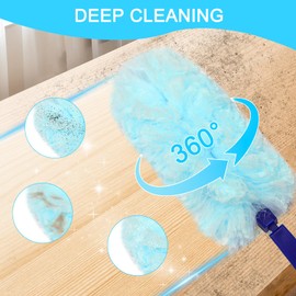 Newthinking Flash Dust Magnet and Refills, Fluffy Disposable Dust Magnet Kit with Extended Handle for Household Cleaning and Dust Removal (1 Long Handle, 1 Short Handle, 20 Duster Refills)