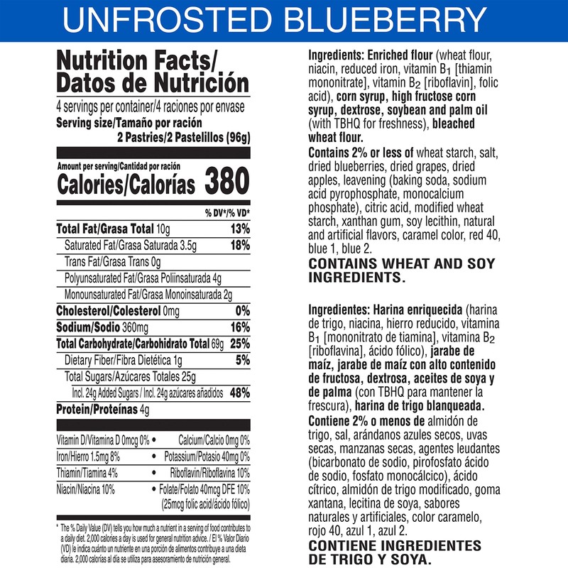 Pop-Tarts, Breakfast Toaster Pastries, Unfrosted Blueberry, Proudly Baked in the