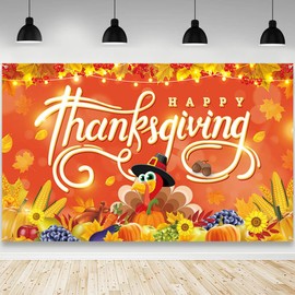 AIBIIN Happy Thanksgiving Backdrop Fall Pumpkin Turkey Photography Background Harvest Friendsgiving Family Thanksgiving Party Decorations Photo Studio Props 70.8 x 43.3 inch