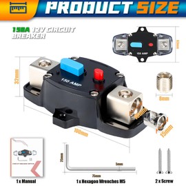 HOISGEAR 150 A Car Audio Circuit Breaker 12 V / 48 V Circuit Breaker Resettable Car Self-Recovery DC 12 V-48 V Circuit Breaker Manual Reset for Car Audio and Amplifier Protection