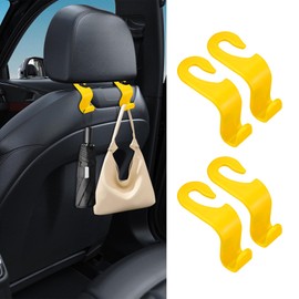 HEVLE 4PCS Car Seat Headrest Hook, Multifunctional Auto Headrest Hidden Hook, Car Interior Accessories Vehicle Backseat Storage Organizer Hanger Universal for Purse Umbrellas Handbags (Yellow)
