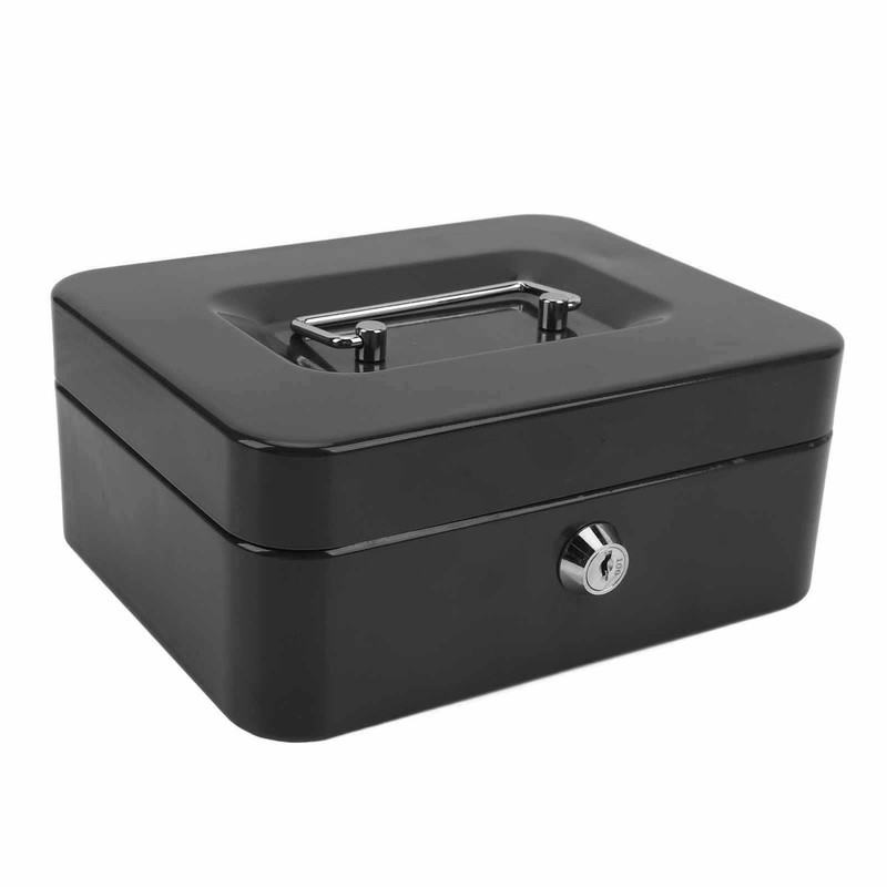 Small Locking Cash Box Portable Double Layers Safe Metal Money