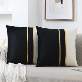 WACOMECO - Juego de 2 fundas de cojín decorativas suaves con piel dorado para sofá, recámara, sala de estar, coche, 18 x 18 pulgadas, blanco y negro