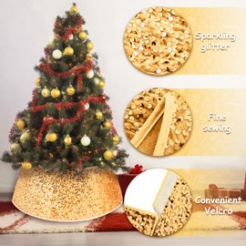 SilverChry Christmas Tree Skirt, Christmas Tree Collar, Sequin Christmas Tree Apron, Christmas Tree Skirt, Foldable Christmas Tree Collar, Christmas Tree Stand Case, Christmas Decoration (Gold)