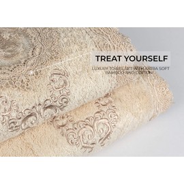 CONCETTI DI LUSSO Oliyum 100% Rayon Derived from Bamboo Guipure Embroidered Luxury Towels - Soft and Washable Turkish Bath Towels for Hands, Face and Hair – Set of 2 in Gift Box - Pastel Grey