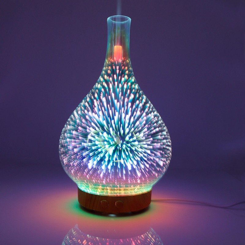 100ml Glass Essential Oil Aroma Diffuser Colorful Light Ultrasonic Humidifier