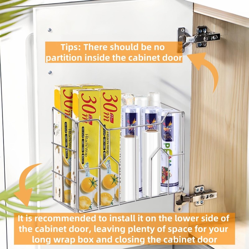 Cididu Kitchen Wrap Organizer Rack Wall Mount, Cabinet Door Organizer