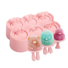 WANGCL 6 grids BPA Free Popsicle Maker Reusable Cartoon Popsicle Molds With Sticks for Family DIY Homemade Popsicle（ Pink）