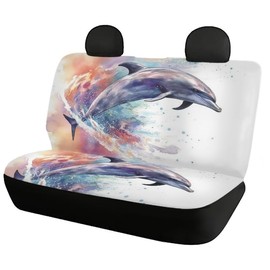 Uskorhein Dolphin Watercolor Car Seat Cover Full Set Car Seat Covers with Splash Rainbow Front Seat Covers and Rear Split Bench Car Seat Cover Universal Accessorie