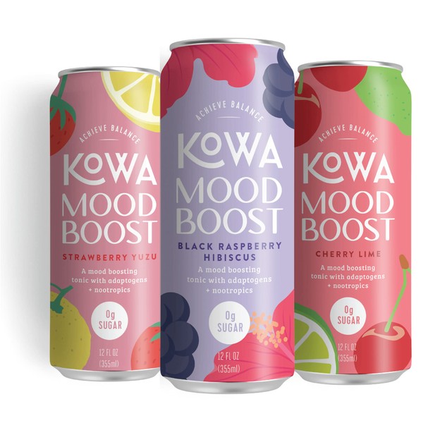Kowa Mood Boost Sparkling Water Drink, Sugar Free Seltzer, Variety Pack, 12 fl oz (Pack of 12)