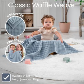 Comfy Cubs Waffle Weave Blanket - 40” x 40” Pacific Blue Waffle Baby Blanket for Bed, Couch, Crib and Stroller - 100% Cotton, Soft Textured Toddler Blanket, Lightweight Baby Blanket for Boys & Girls