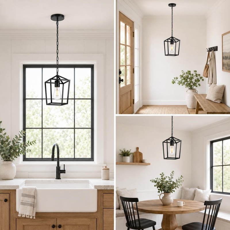 Phaosio Black Pendant Lights Kitchen Island, Modern Farmhouse Light Fixture