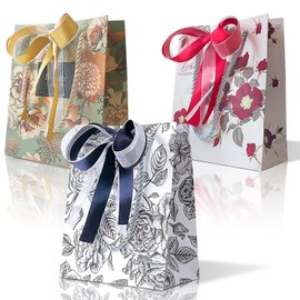 PARTNERR Gift Bag with Ribbon, Easy Wrapping, Handbag, Small Size (7.1 x 5.9 x 2.8 inches (18 x 15 x 7 cm), 3 Pieces, Luxurious, Stylish, Birthday, Favor Bag, Mother's Day, Valentine's Day, Christmas