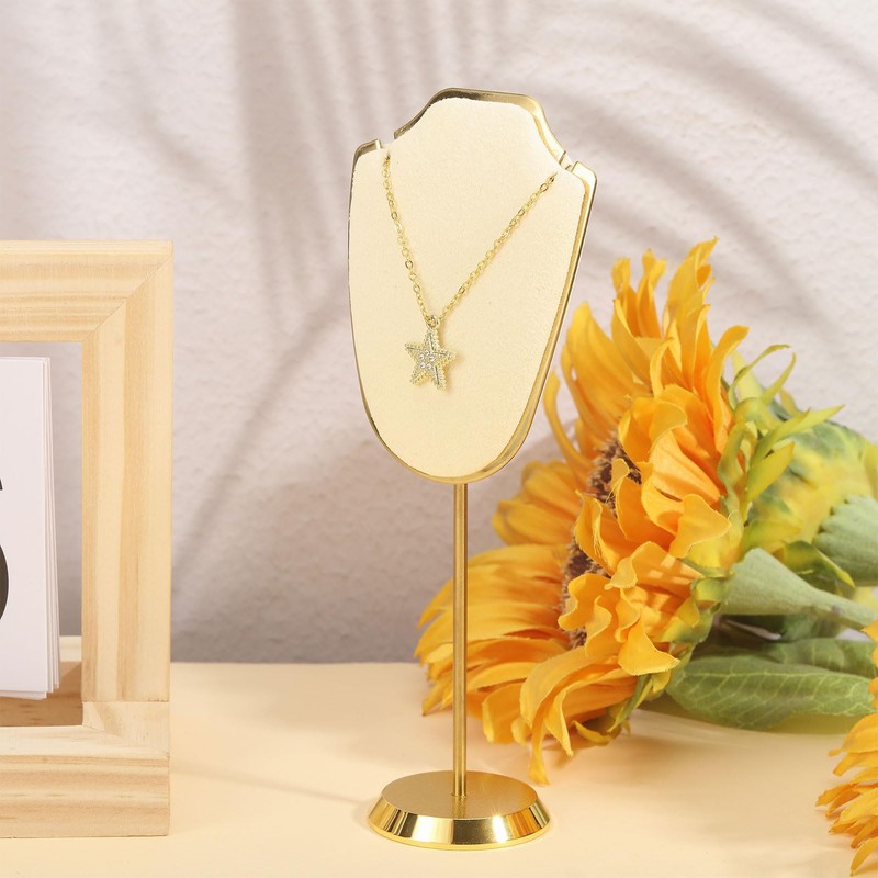 CHGCRAFT Necklace Display Stand Velvet Jewelry Holder with Golden Tone