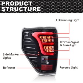CROSSDESIGN LED Tail Lights Brake Light w/Wiring Harness w/o Bulbs Compatible with 2009-2014 Ford F150 Left & Right Side Clear Lens Black Housing w/white light bar (Only Fit LED Style)