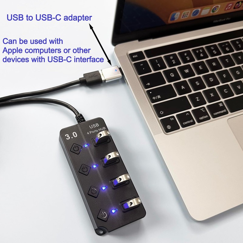 KLAQQED USB Hub 3.0, USB Splitter1 in 4 Out, USB