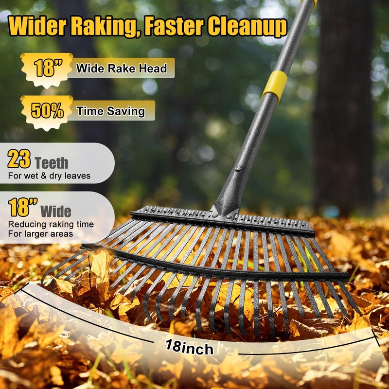Rake for Leaves: Heavy Duty Metal Leaf Rake with 25