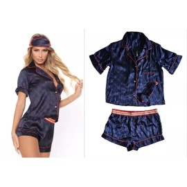 FASHION NOVA Women My FN Pajama, 3 Piece Set Satin, Large, Women's Satin Pajama,