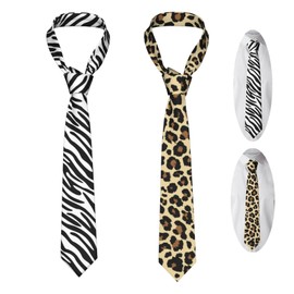 JinYu 2 Set Leopard & Zebra Animal Print Skinny Tie Men's Tie Men's Novelty Printed Tie Party, black