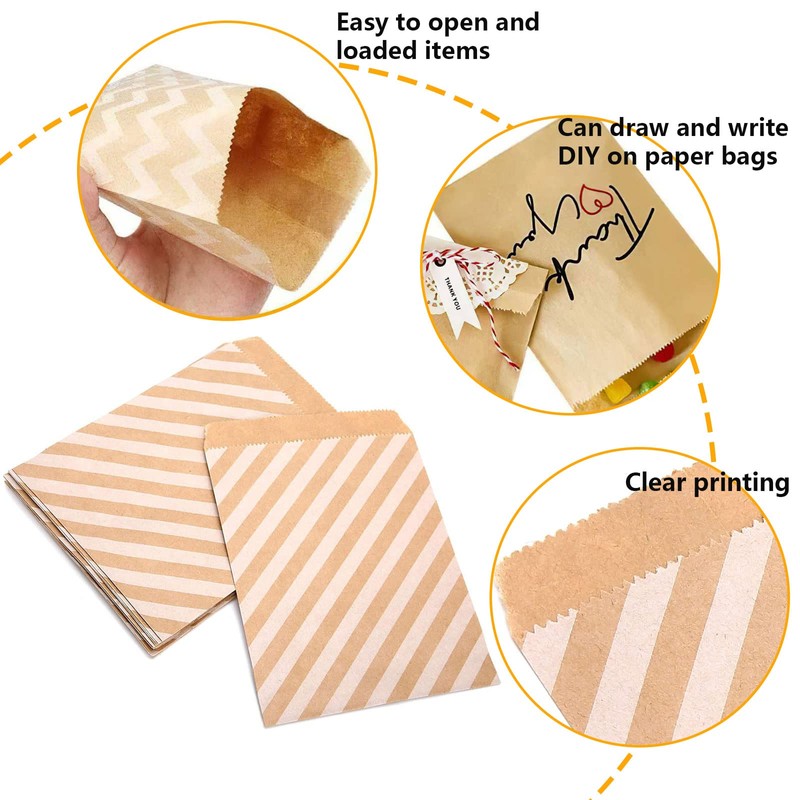 Bolsas de papel Kraft para galletas de caramelo, 50 piezas,