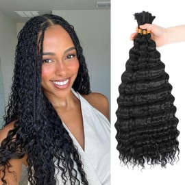 FanLin Deep Wave Bulk Hair for Boho Braids 3Packs 22inch 160g No Weft Synthetic Braiding Hair Water Wave Brazilian Virgin Curly Hair Extensions (Deep-1B#, 22inch)