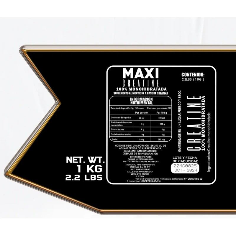 Creatina Monohidratada En Polvo 1kg Maxi Protein 200servis