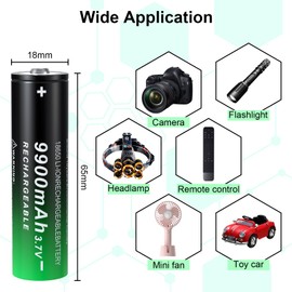 PAOWANG 18650 Rechargeable Battery 9900mAh 3.7V Lithium Batteries Button Top 8 Pack for Headlamp Flashlight