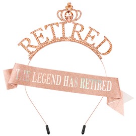 SuPoo Rose Gold Retirement Sash for Women Rhinestone Retired Crown Headband Tiara Retirement Gifts The Legend Has Retired Sash Crown Elegant Retirement Party Decorations Retired Decor
