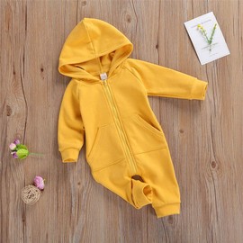 FYBITBO Infant Baby Boys Girls Clothing Zipper Hooded Jumpsuit Romper Long Sleeve Onesie Fall Winter Outfit Warm Clothes (A Yellow,18-24 Months)