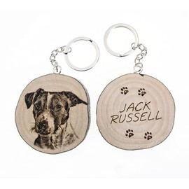Jack Russell Natural Wood Keyring