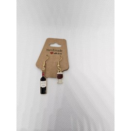 Unbranded Red Wine Bottle And Wine Glass Dangle Drop Earrings