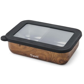 S'well Stainless Steel Bento Box, Teakwood, Fits One Large Entree Or Small Entree And Snack, Includes Removable Divider, Leakproof, Easy to Clean, Dishwasher Safe