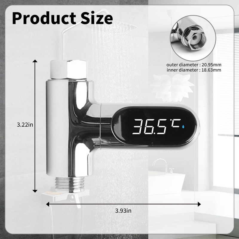 Shower Thermometer,Led Digital Display 360°Rotating Screen Baby Bath Water Power