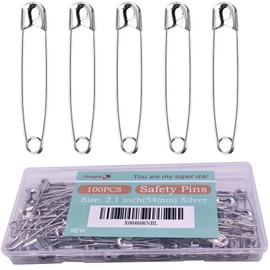 Urmspst 100PCS Safety Pins, 2.1 inch Small Safety Pins, Rust-Resistant Nickel Plated Steel, Sharp Edge Safety Pin for Clothes, Sewing, Arts & Craft, Small Decorative Safety Pins (Silver)