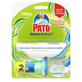 Pato Discos Activos Gel Limpiador para Sanitarios, Lima Fresca, 1 Aplicador y 2 Discos 12 g