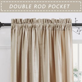 PRIMROSE Blackout Curtains 108 inch for Living Room Velvet Rod Pocket Window Drapes Treatment Semi Room Darkening Decor Champagne Curtains for Bedroom Set of 2 Panels