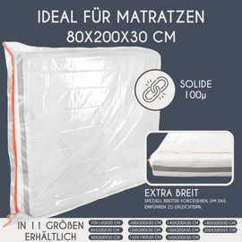 Plastic Mattress Cover 80 x 200 cm (Thickness 30 cm) - Storage Bag for Mattress Protection for Your Mattress for Storage - Mattress Storage Bag with Practical Zip
