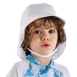 Nozone Better Baby Flap Sun Hat, Wide Brim Breathable Beach Hat with Adjustable Strap, UPF 50+ Protection in White, 9-18 Months