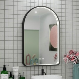 JSneijder 20x30 Inch Arched LED Bathroom Mirror with Lights, Adjustable 3000K/4500K/6000K, Wall Mounted Black Frame Lighted Bathroom Vanity Mirror, Anti-Fog, Dimmable, Memory Function