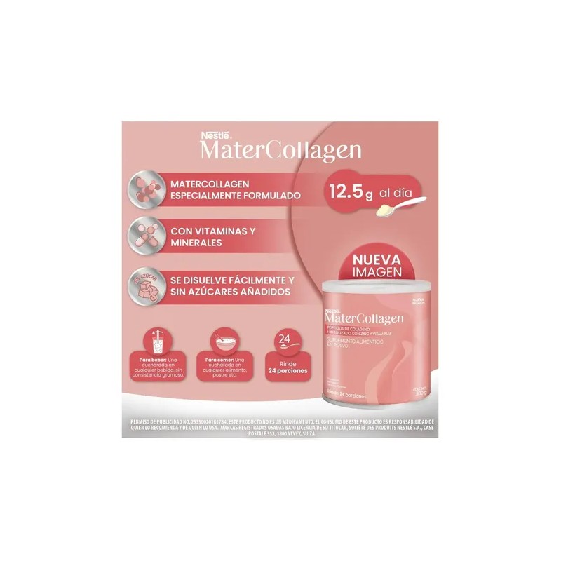 Péptidos Colágeno Hidrolizado Matercollagen Polvo Lata 300g Sin Sabor