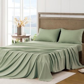 FreshCulture Queen Sheet Set - Ultra Soft Sheets for Queen Size Bed - Brushed Microfiber - Deep Pockets - Easy Care - Cooling & Breathable - 4 Pieces Hotel Luxury Queen Bed Sheets (Sage Green)