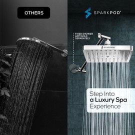 SparkPod Square Rain Shower Head with Shower Head Extension Arm - High Pressure Rain - Luxury Modern Look - No Hassle Tool-less 1-Min Installation (11" Shower Arm Extension, Luxury Polished Chrome)