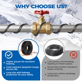 JDZKOMKE 5W/FT 120V Pipe Heat Tape 80FT (3FT-200FT) - Freeze Protection Heating Cable for Metal/Plastic Water Pipes, Maintains Flow at -40°F