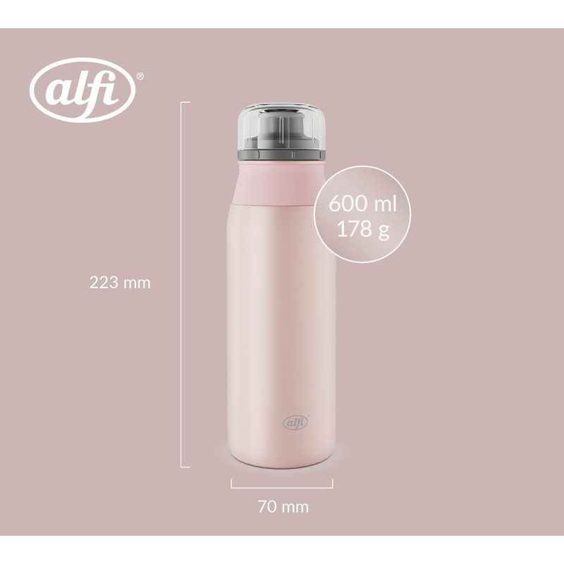 alfi Element Bottle 600 ml, Pink Pastel Matt, Lightweight Stainless