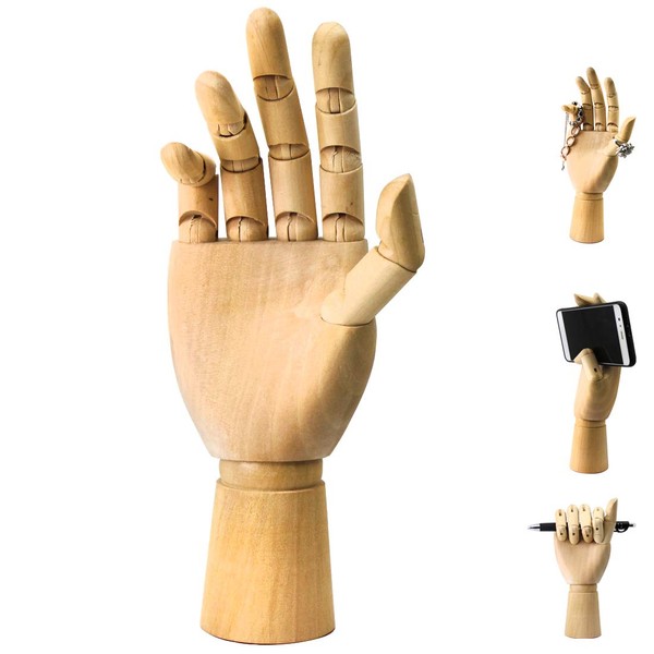 Wood Art Mannequin Hand,Hand Model,Hand Statue Figure Sculpture Manikin Hand Model with Flexible Fingers,for Drawing,Sketching (Right Hand)-25cm