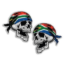 2 x 15cm South Africa Skull Vinyl Stickers - African Flag Cool Biker Car Travel Holiday Pirate Patriotic Luggage Scrapbooking Sticker #82122